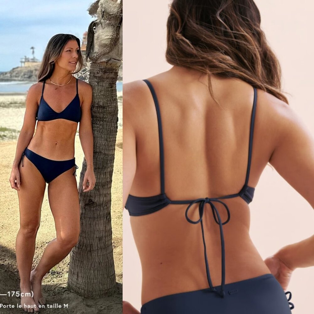 Roxy SD Beach Classics Athletic Triangle Bikini Top Blue Beach Swim Size M
